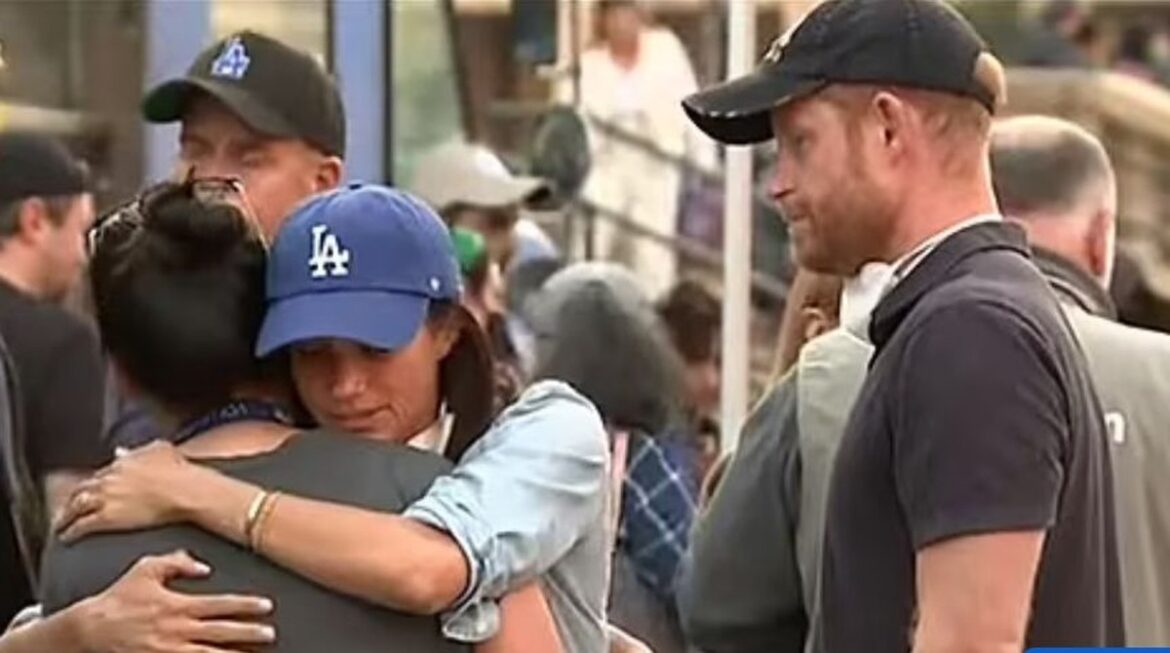 Meghan Markle e Harry abraçam vítimas e socorristas do incêndio em Los Angeles